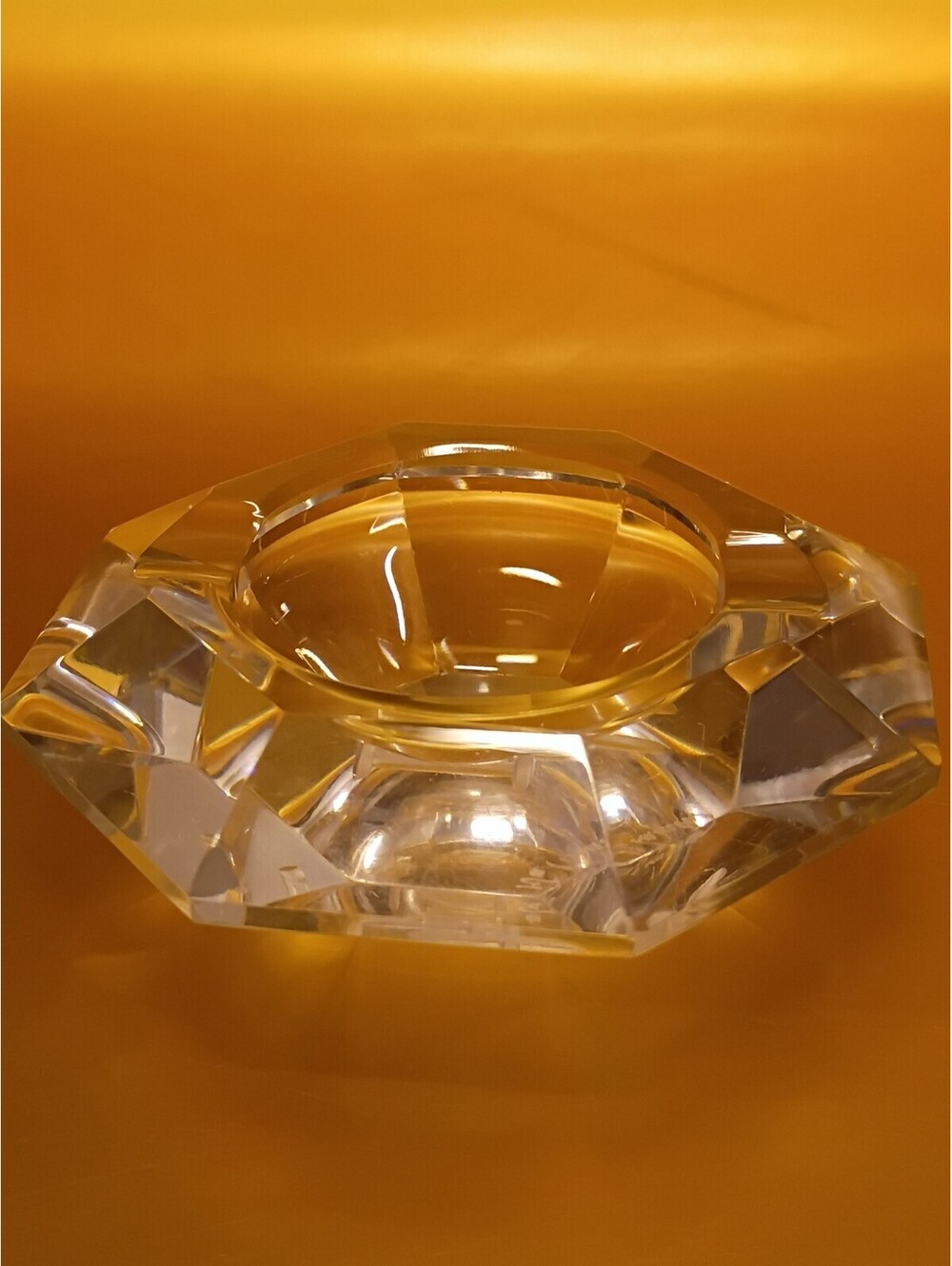 Art Deco MCM Val St Lambert Geometric Art Glass Chunky 2 Slot Ashtray Signed VSL